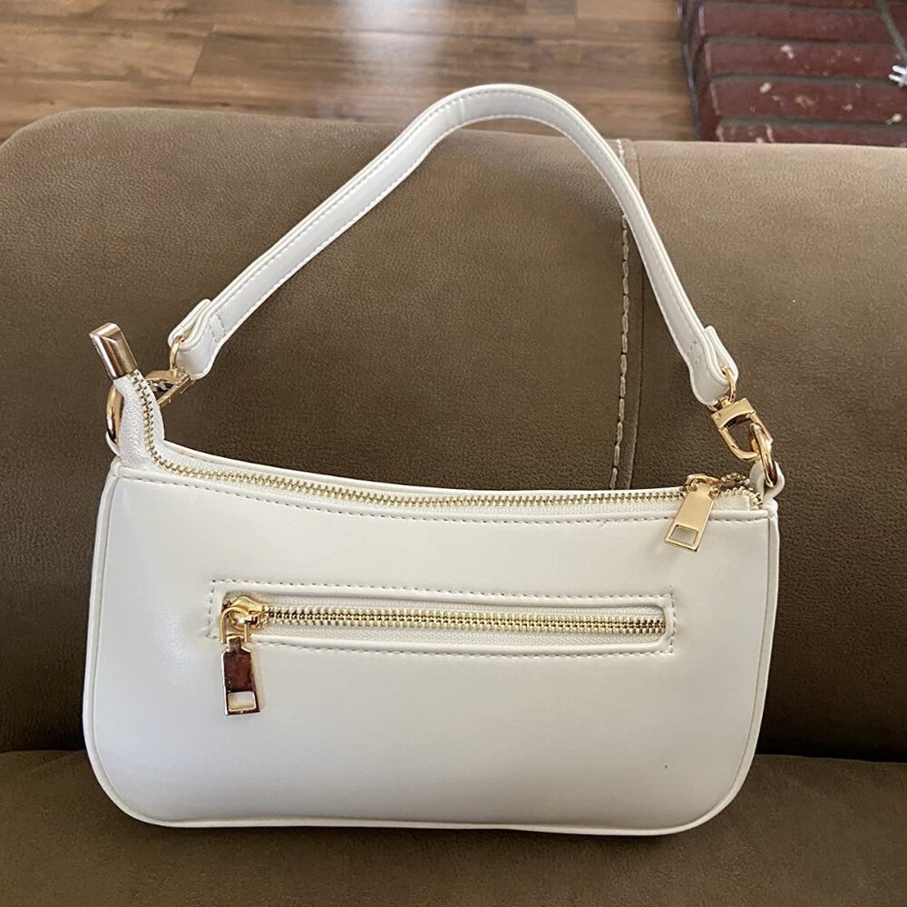 Neiman Marcus Lucine White Retro Vegan Leather Shoulder Bag - Picture 3 of 4
